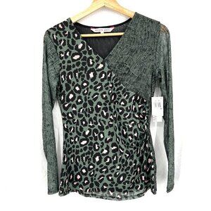 NEW Willow Drive‎ green print geometric semi-sheer patchwork maximalist top XS